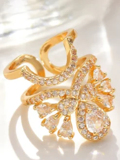 Bagues d'ongles papillon pavées de strass double couche ouvertes et ajustables