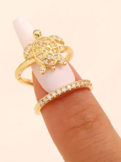 Bagues d'ongles strass animaux marins : hippocampe coquillage étoile de mer tortue dauphin protège-ongles ajustables