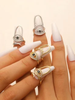 Bagues d'ongles strass œil maléfique ajustables pour doigt ouvert protège-ongles décoratifs