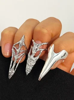 Bagues longues griffes pour le bout des doigts protège-ongles gothiques en métal ajouré bagues ajustables pour les articulations