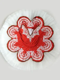 Ballerina Robes Dentelle Rouge Perles Bretelles Plissées Ballet Danse Costume Déguisements Halloween