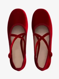 Ballerines bordeaux à bout rond en velours pour femmes