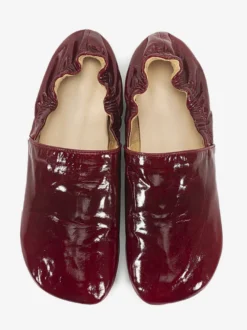 Ballerines bordeaux en cuir véritable bout carré chaussures plates à enfiler