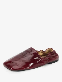 Ballerines bordeaux en cuir véritable bout carré chaussures plates à enfiler