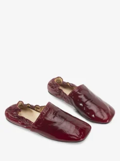 Ballerines bordeaux en cuir véritable bout carré chaussures plates à enfiler
