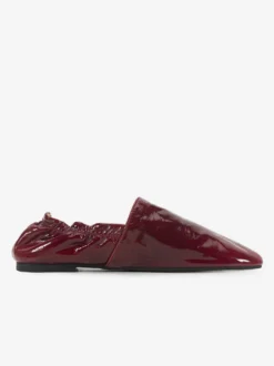 Ballerines bordeaux en cuir véritable bout carré chaussures plates à enfiler