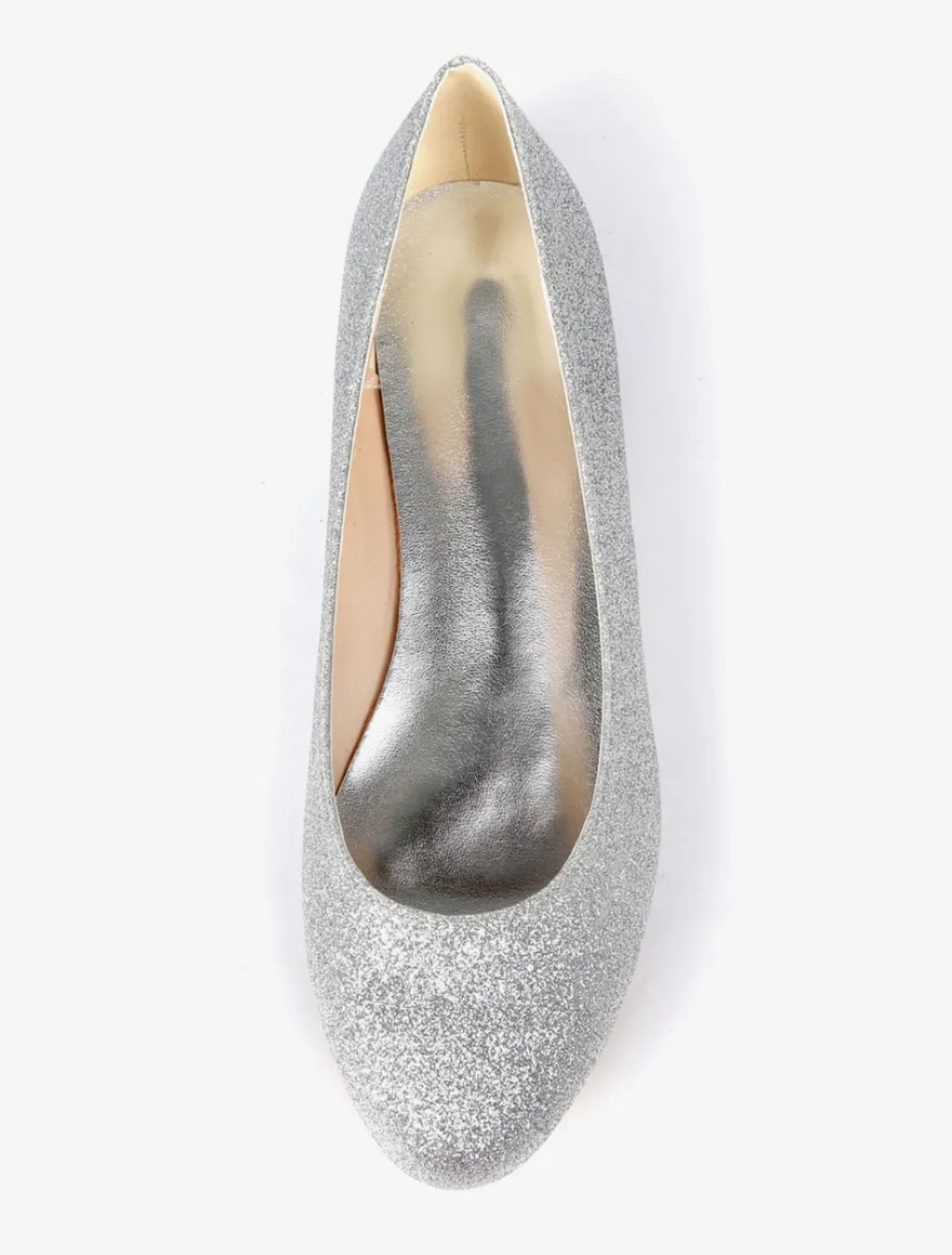 Ballerines de mariée chaussures plates femme argent paillete