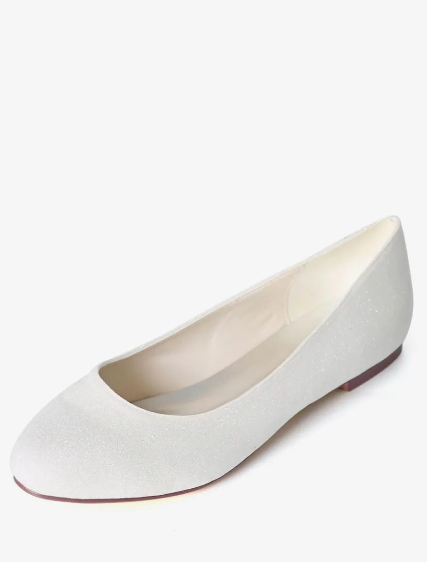 Ballerines de mariée chaussures plates femme argent paillete
