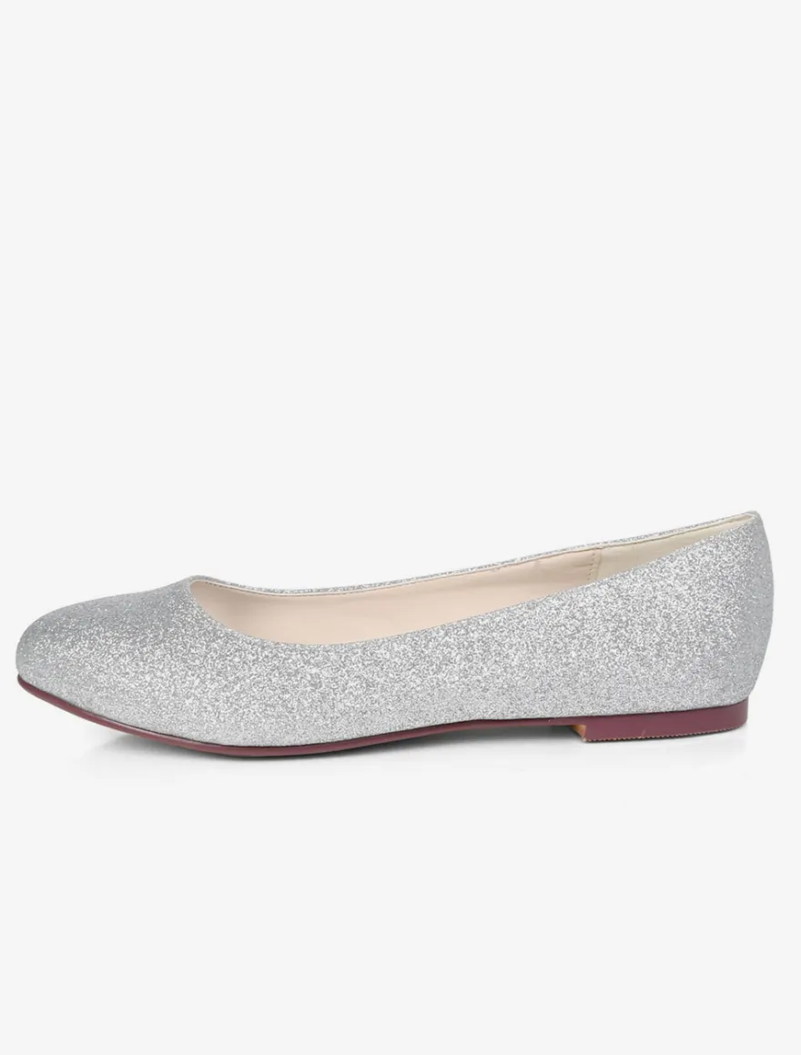 Ballerines de mariée chaussures plates femme argent paillete
