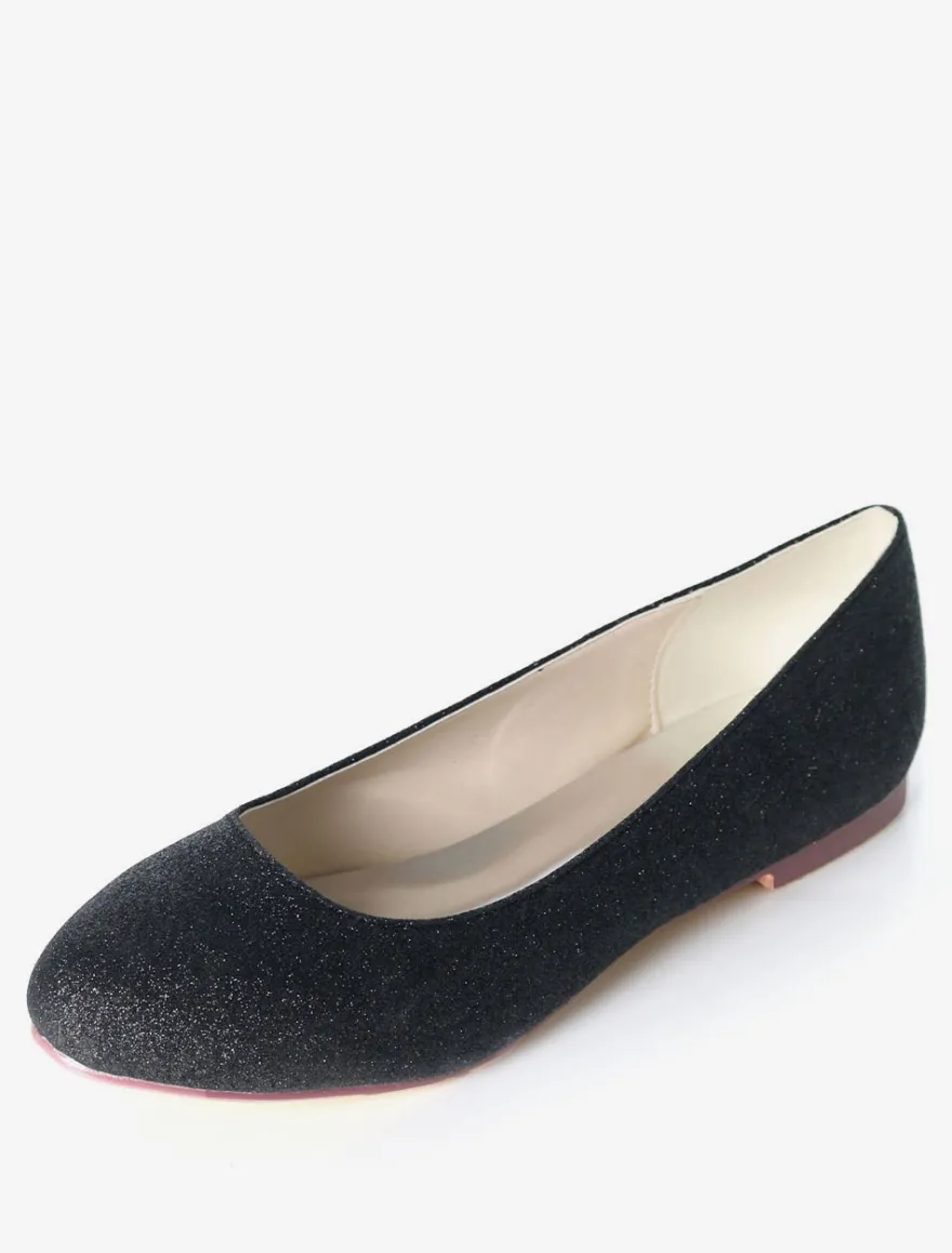 Ballerines de mariée chaussures plates femme argent paillete