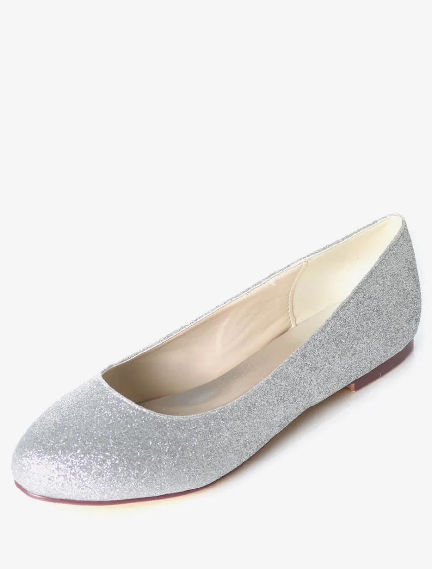 Ballerines de mariée chaussures plates femme argent paillete