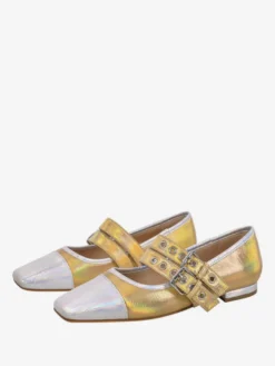 Ballerines en cuir PU à bout carré multicolore avec boucle pour femmes