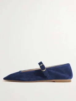 Ballerines en daim kaki à bout carré Mary Jane