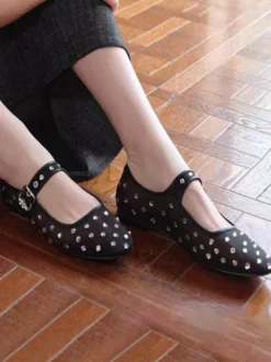 Ballerines en polyester à bout rond et boucle pour femmes