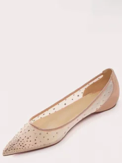 Ballerines en résille pour femmes bout pointu strass à enfiler