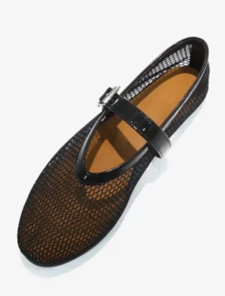 Ballerines Femmes Mary Jane Chaussures Plates Noires À Bout Rond En Maille À Boucle