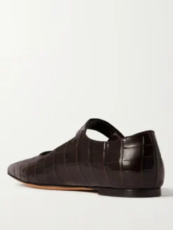 Ballerines noires en cuir de vache à bout carré et motif pierre Mary Jane