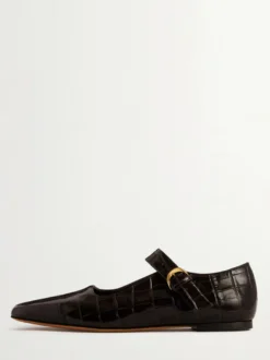 Ballerines noires en cuir de vache à bout carré et motif pierre Mary Jane