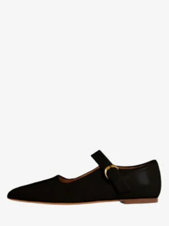 Ballerines noires en cuir de vache à bout carré et motif pierre Mary Jane