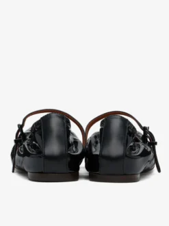 Ballerines plates noires à bout rond froncé Mary Jane Ballerines plates pour femmes