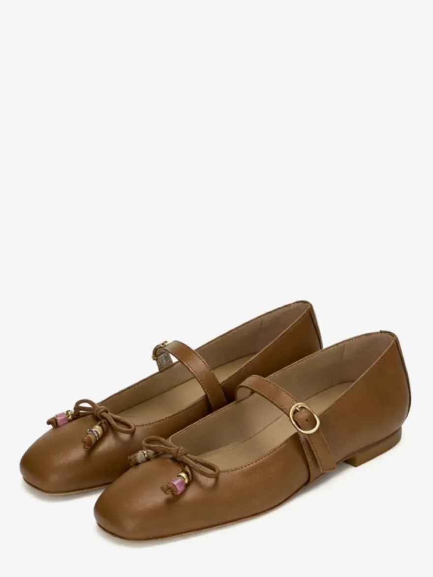 Ballerines plates pour femmes bout carré nœud style Mary Jane