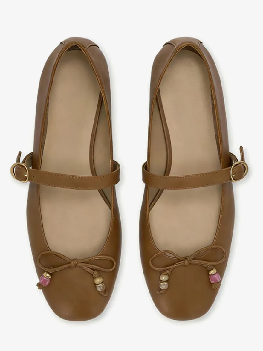 Ballerines plates pour femmes bout carré nœud style Mary Jane