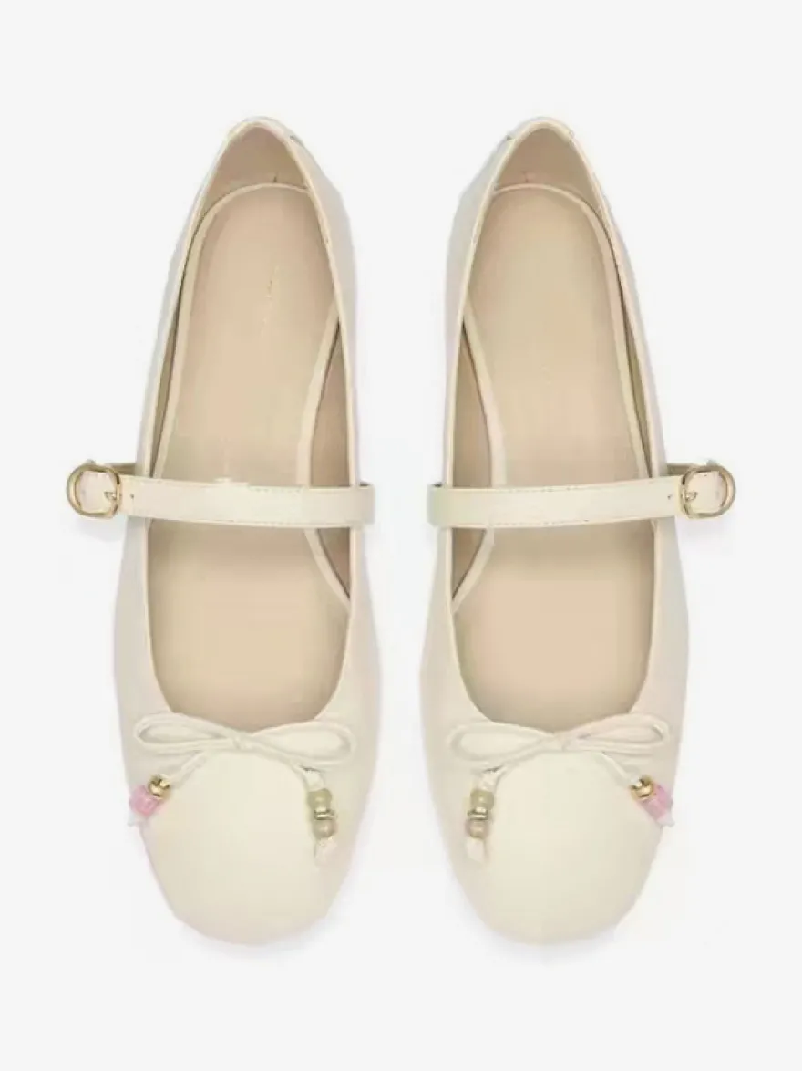Ballerines plates pour femmes bout carré nœud style Mary Jane