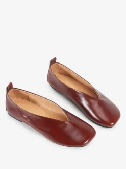 Ballerines pour femmes en cuir véritable bout carré chaussures à enfiler
