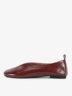Ballerines pour femmes en cuir véritable bout carré chaussures à enfiler
