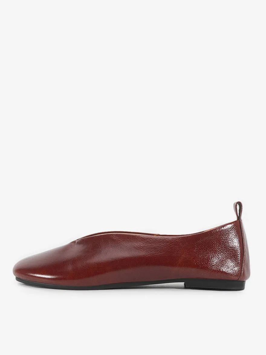 Ballerines pour femmes en cuir véritable bout carré chaussures à enfiler