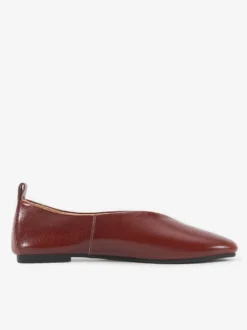 Ballerines pour femmes en cuir véritable bout carré chaussures à enfiler