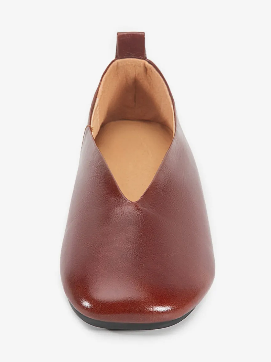 Ballerines pour femmes en cuir véritable bout carré chaussures à enfiler