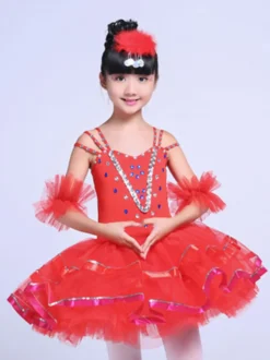 Ballet Dance Costume Jaune Sequin Perles Filles Tutu Robe Déguisements Halloween