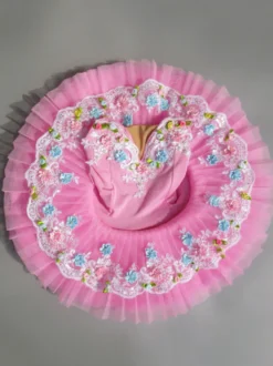 Ballet Dance Costume Rose Dentelle Fleurs Plissé Robe Déguisements Halloween