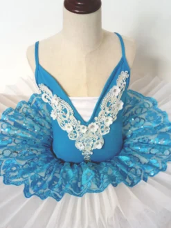 Ballet Dance Robe Bleu Dentelle Plissé Applique Tutu Costume Déguisements Halloween