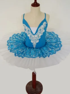 Ballet Dance Robe Bleu Dentelle Plissé Applique Tutu Costume Déguisements Halloween