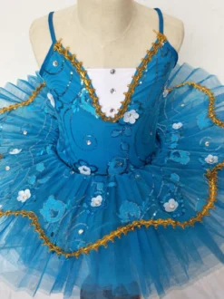 Ballet Dance Robe Bleu Dentelle Plissé Applique Tutu Costume Déguisements Halloween