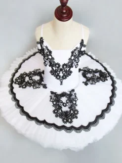 Ballet Robe Blanche Costume Enfants Dentelle Plissé De Formation Tutu Danse Robes Déguisements Halloween