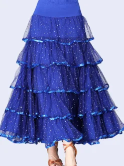 Ballroom Dance Costume Jupe Noir Femmes Ruffles Training Dance Bottoms Déguisements Halloween