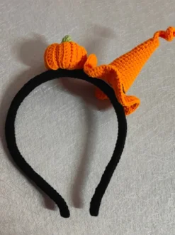 Bandeau chapeau citrouille crocheté fait main pour Halloween bonnet orange accessoire de coiffure mignon pour filles