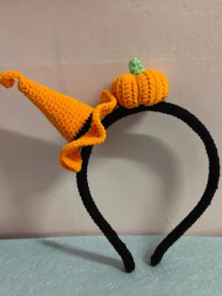 Bandeau chapeau citrouille crocheté fait main pour Halloween bonnet orange accessoire de coiffure mignon pour filles