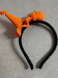 Bandeau chapeau citrouille crocheté fait main pour Halloween bonnet orange accessoire de coiffure mignon pour filles
