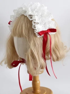 Bandeau Coiffe Sweet Lolita Accessoires Noir Blanc Volants Nœuds Dentelle Chapeaux
