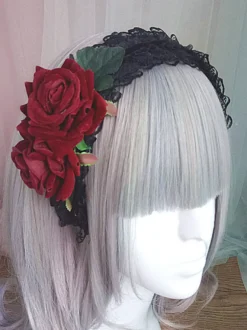 Bandeau gothique Lolita Rose à volants Coiffe Lolita noire Déguisements Halloween