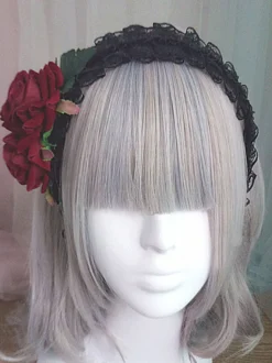 Bandeau gothique Lolita Rose à volants Coiffe Lolita noire Déguisements Halloween