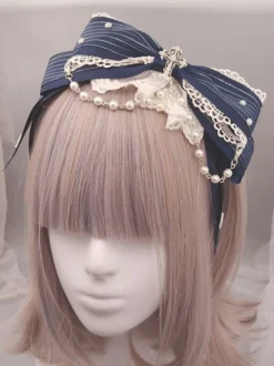 Bandeau Lolita Classique Design Métallisé Dentelle Perle Ruffle Bow Accessoire Cheveux Lolita Déguisements Halloween