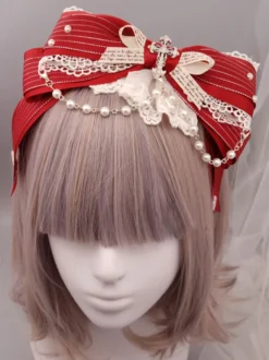 Bandeau Lolita Classique Design Métallisé Dentelle Perle Ruffle Bow Accessoire Cheveux Lolita Déguisements Halloween