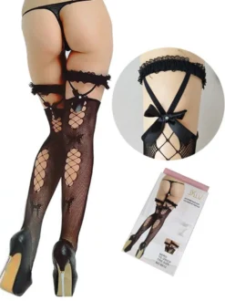 Bas Autofixants Collants Femme Creusant Elastique Unicolore avec Noeud Lingerie Sexy