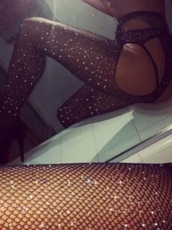 Bas Collants Femmes en Paillettes Transparentes Creusants Taille Haute Unicolore Sexy Bas Autofixants