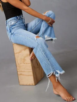 Bas de jeans sexy et décontractés à franges et taille haute en denim